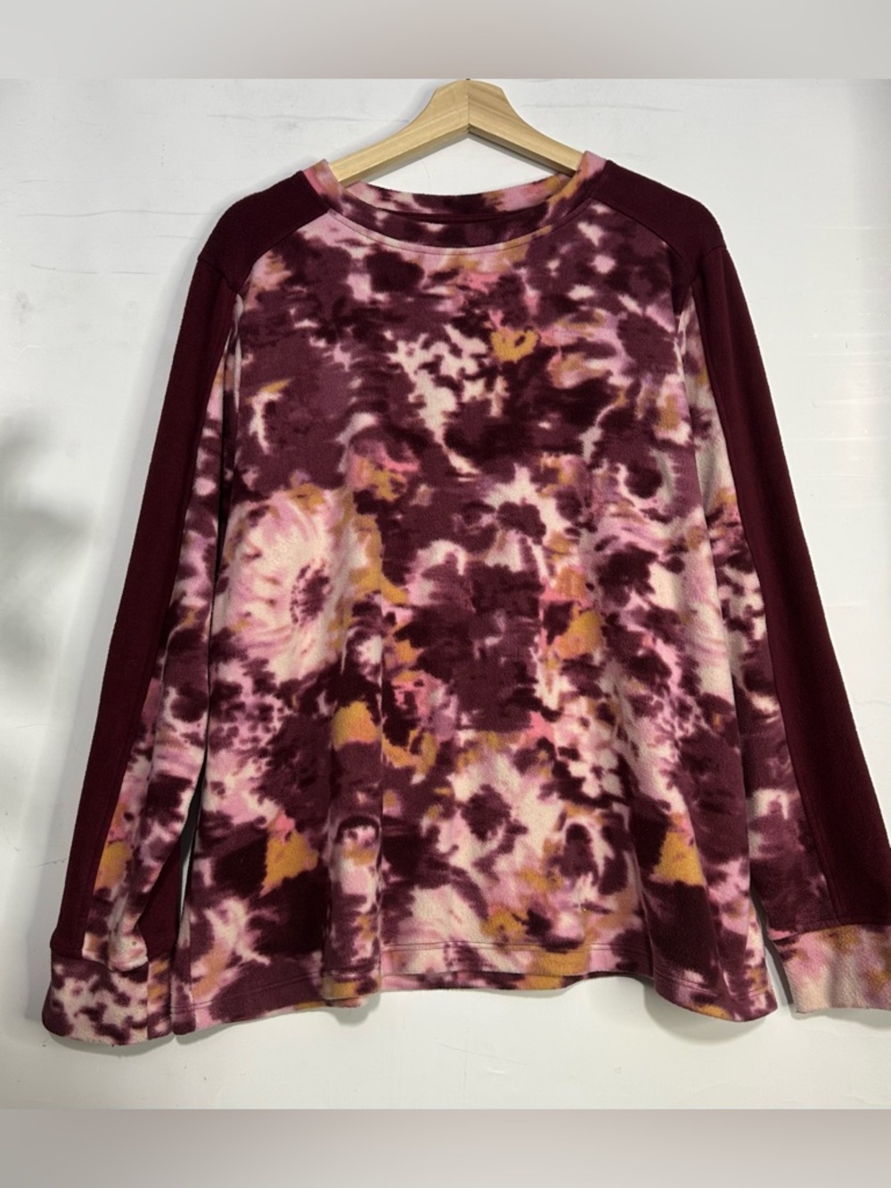 5 for‎ $25🔥Comfort Code Maroon & Pink Tie Dye Sherpa Pullover Sweatshirt XL